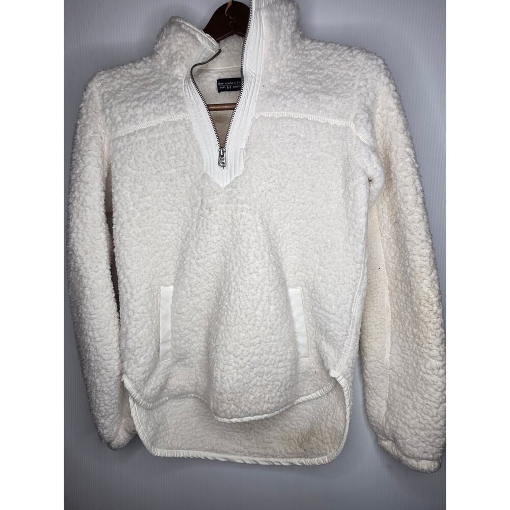 Abercrombie & Fitch White Soft A&F Sherpa Quarter-Zip Pullover Size XS cozy